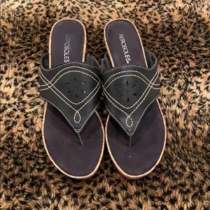 Aerosoles black and cork wedge sandals